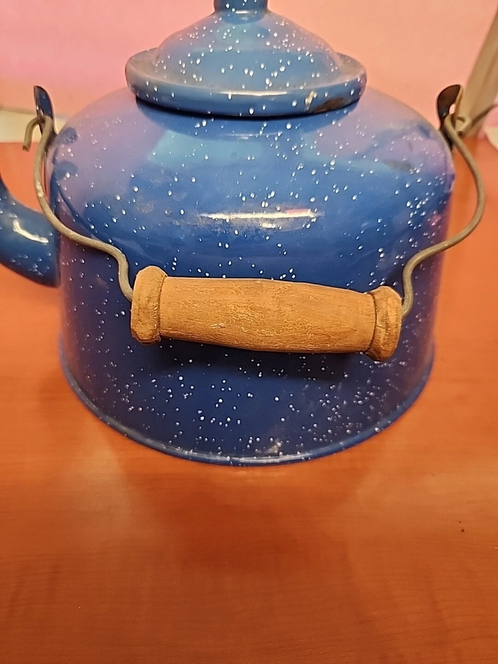 Vintage Antique Speckled Enamelware Teapot Tea Kettle Primitive Rustic Farmhouse