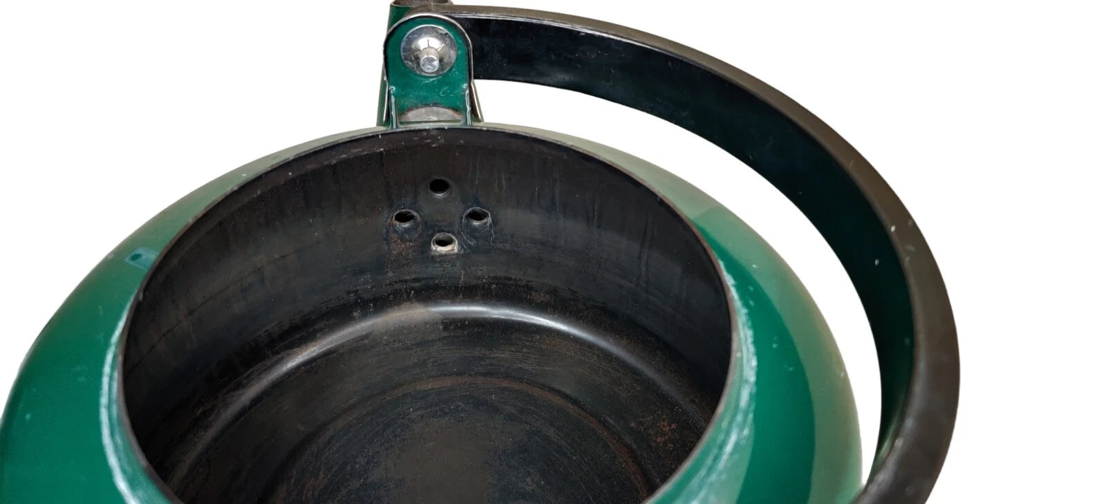 Vintage Teal Green Enamel Tea Kettle with Black Plastic Handle