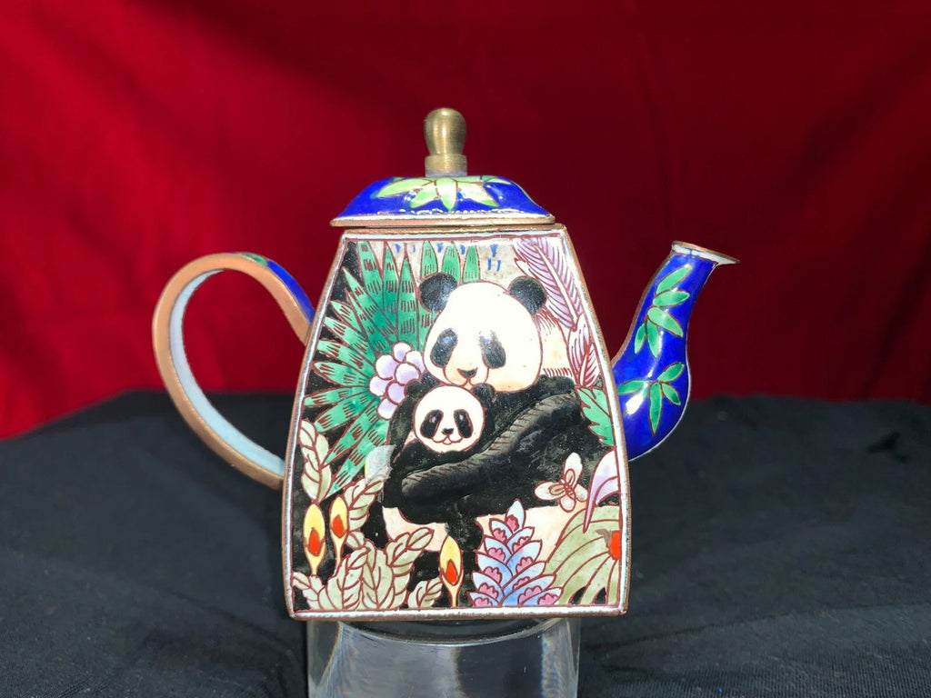John Clementson Miniature Brass and Enamel Teapot with Panda