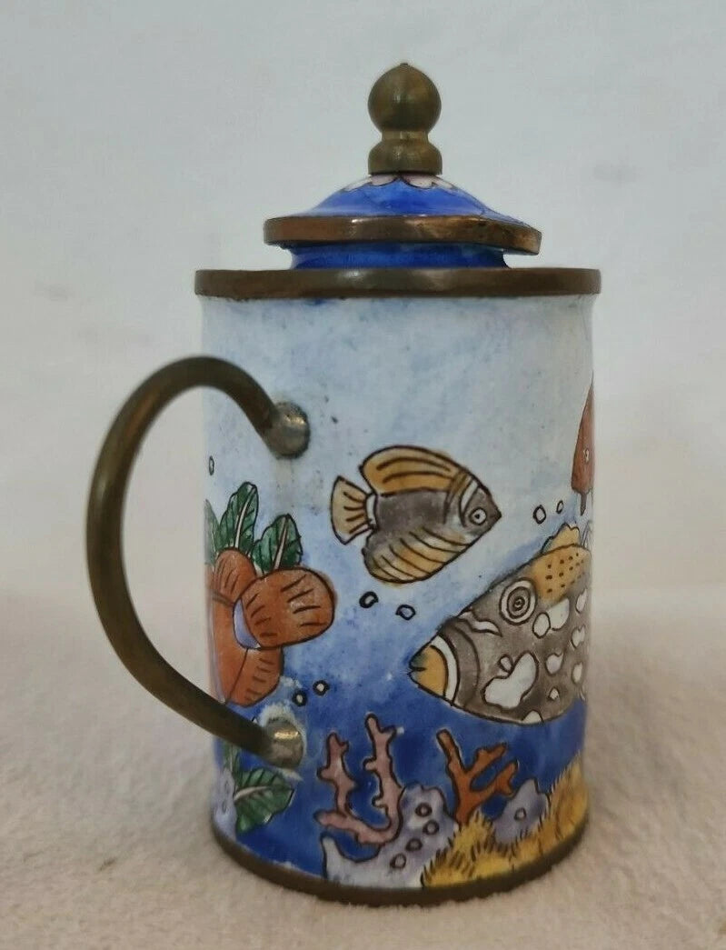 Empress Arts Miniature Enamel Teapot Ocean Sea Fish