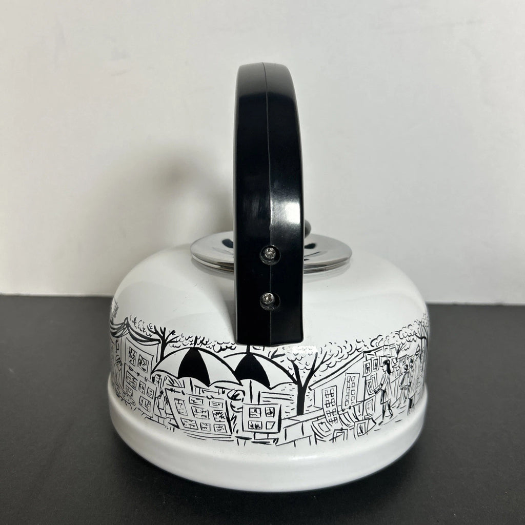 Vintage Mikasa Enamelware Parisian Scenes Whistling Tea Kettle