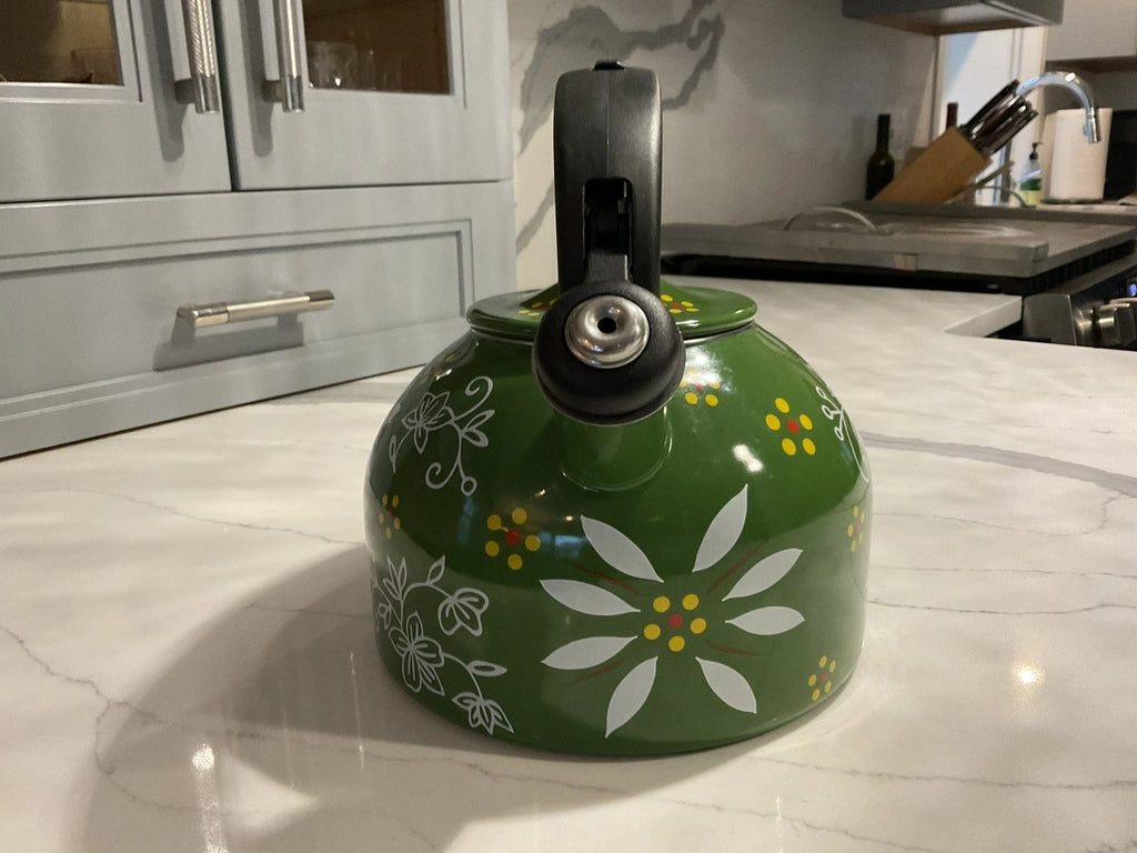 Temp-tations By Tara 2.3 Qt Old World Tea Kettle Teapot Stovetop Safe Green
