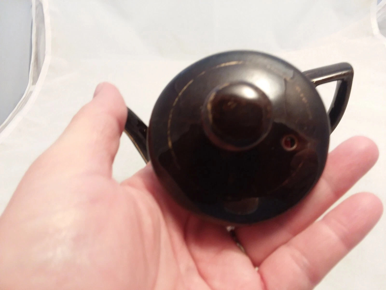 Japan Vintage Black Glazed Tea Pot Hand-painted Design Flowers Gold Trim Hexagon