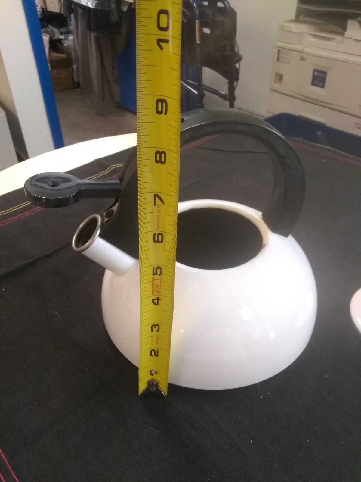 Vintage Copco Enamel Coated  White Tea Kettle Black Handle