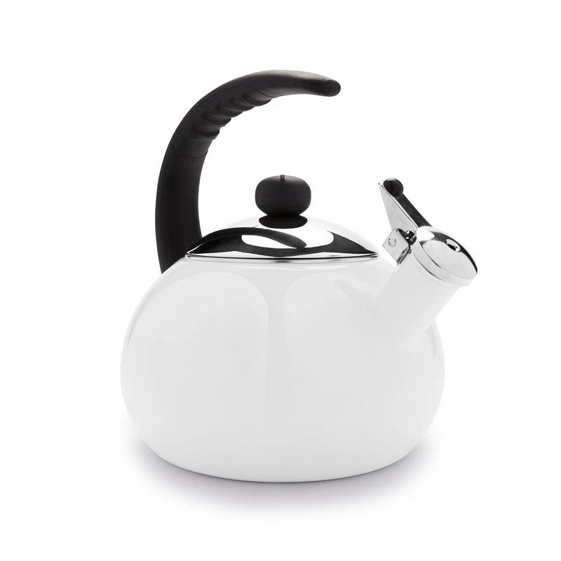 Porcelain Enamel Tea Kettle Stainless Steel Lid Bakelite Handle Stay Cool White