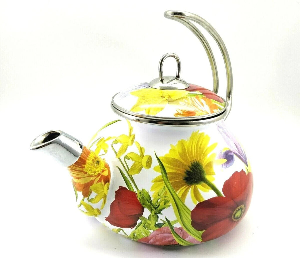Pioneer Woman Enameled Steel Flower Garden Tea Pot Kettle Floral Retired READ!