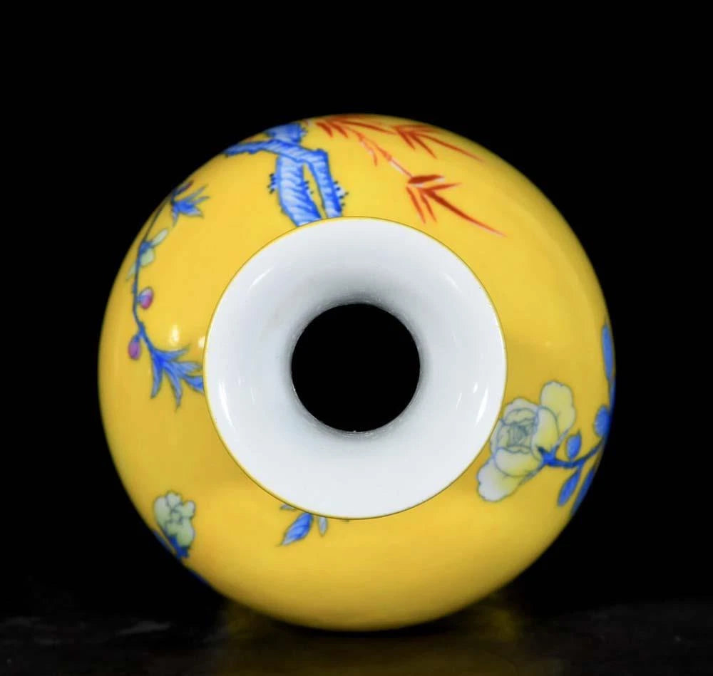 Qianlong Signed Pair Old Chinese Colour Enamel Vase W/peacock N3685