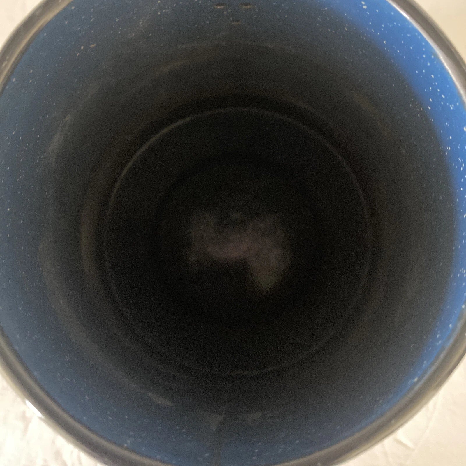 Enamelware Coffee Pot Blue White Speckled With Handle And Spout 8” Tall X 8”