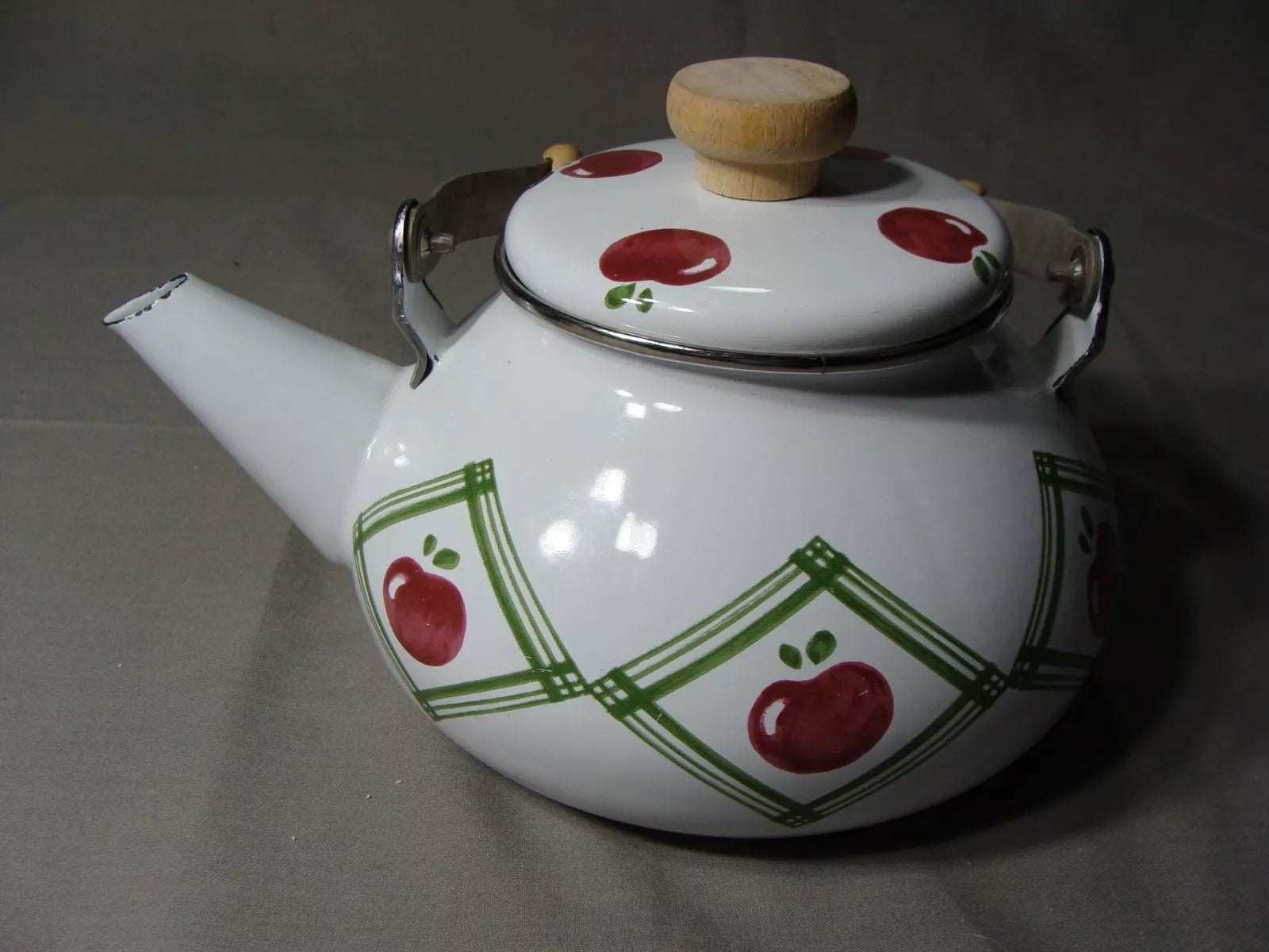 Enamel Tea Kettle In The Applejack Pattern