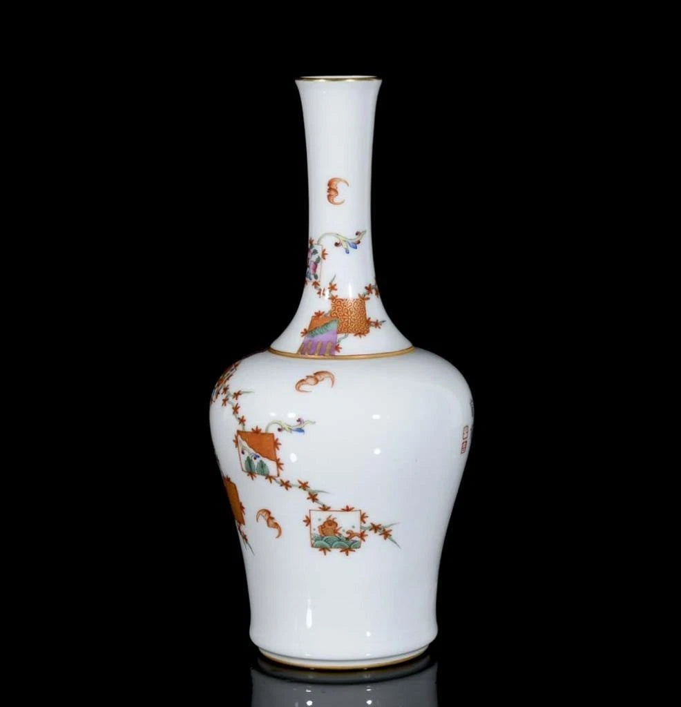 Qianlong Signed Old Chinese Colour Enamel Vase W/flower N3409