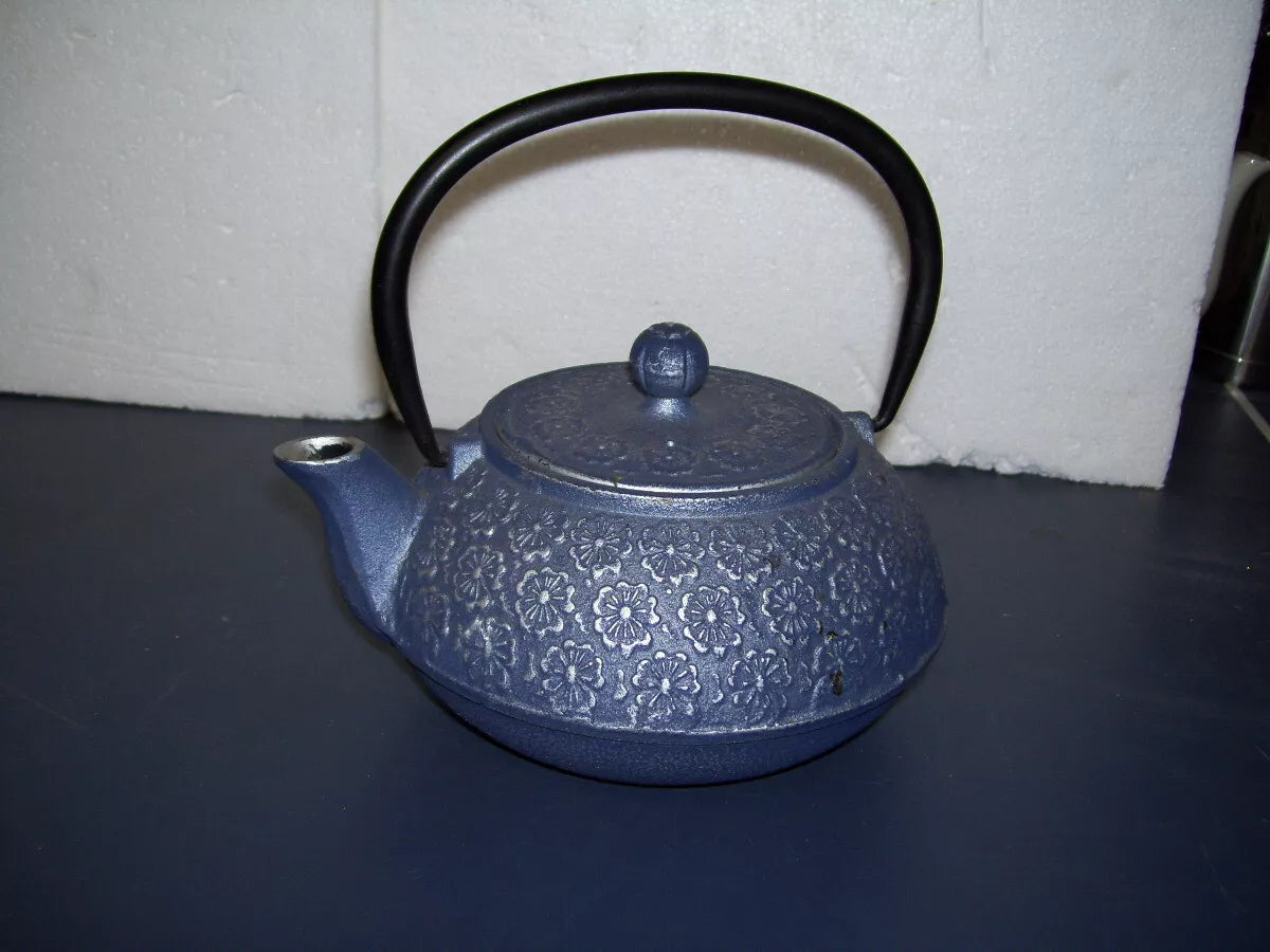Blue Cast Iron Asian Tea Kettle With Enamel Interior - Heavy 4lbs