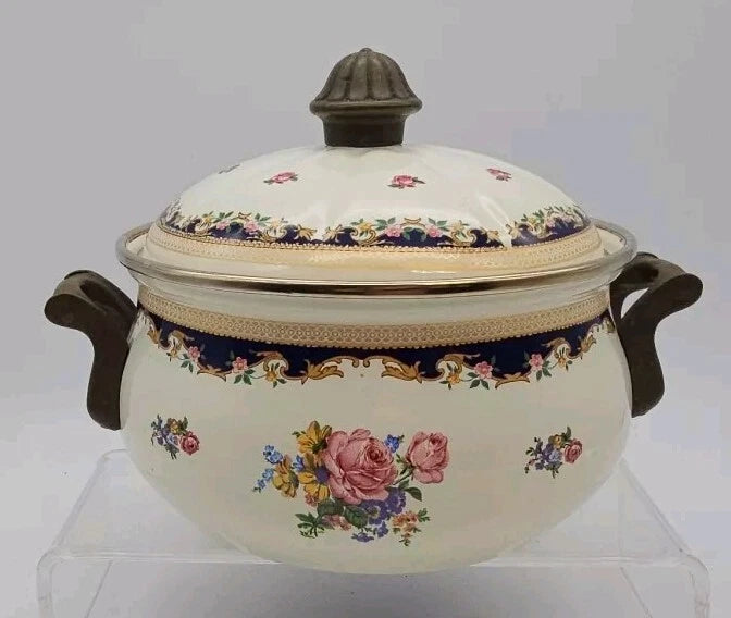 VTG 1960's Asta Fissler Enamelware 7 Piece Set Lidded Terrine Kettle Warmer Tray