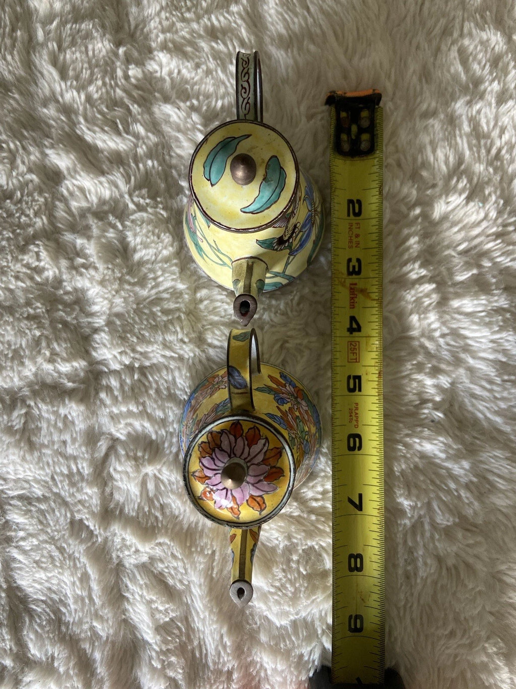 Collector’s Hand Painted Enamel Teapot Flowers  Butterflies Kelvin Chen Unsigned