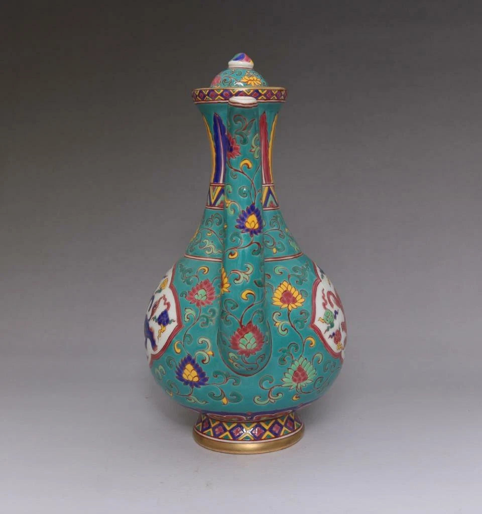 OLD LARGE RARE CHINESE PORCELAIN CLOISONNE TEAPOT XUANDE MARKED 23CM E170