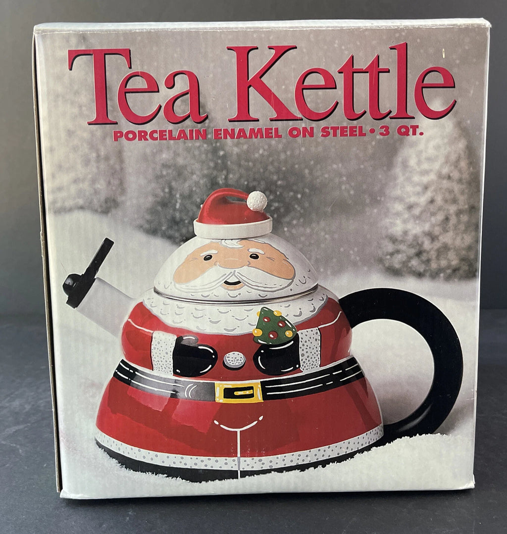 Roshco Enamel 3 Quart Santa Clause Whistling Teapot Kettle w/ Box