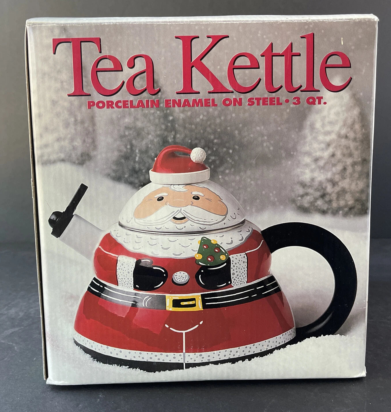 Roshco Enamel 3 Quart Santa Clause Whistling Teapot Kettle w/ Box