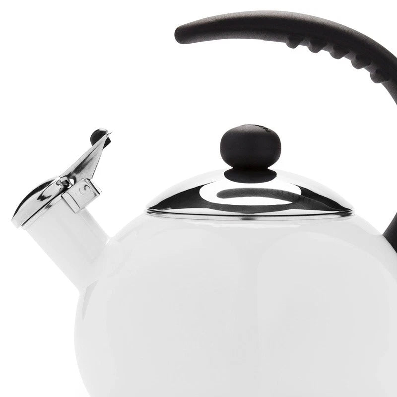 Porcelain Enamel Tea Kettle Stainless Steel Lid Bakelite Handle Stay Cool White