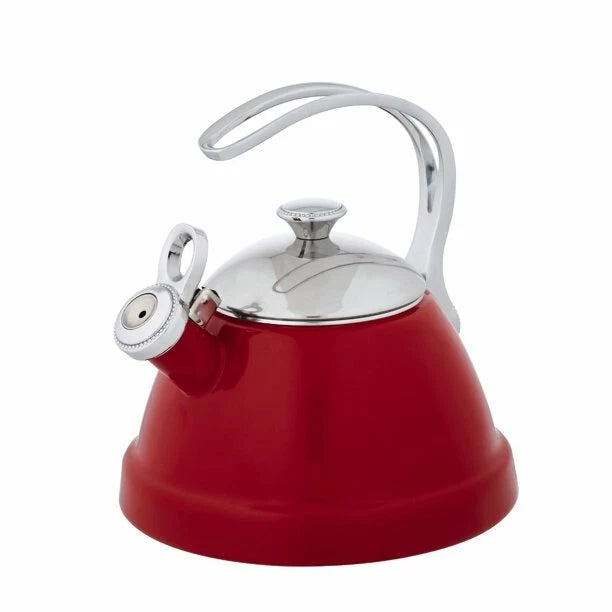 COPCO 2 QT Whistling Tea Pot Kettle Rich Cherry Red Enamel on Steel