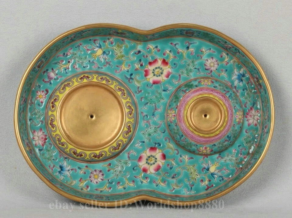 8.5" Yongzheng Marked Enamel Porcelain Gilt Flower Pattern Tea Pot Cup Plate Set