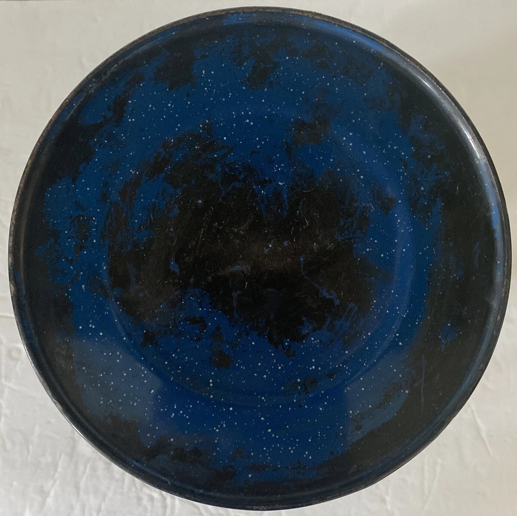 Enamelware Coffee Pot Blue White Speckled With Handle And Spout 8” Tall X 8”