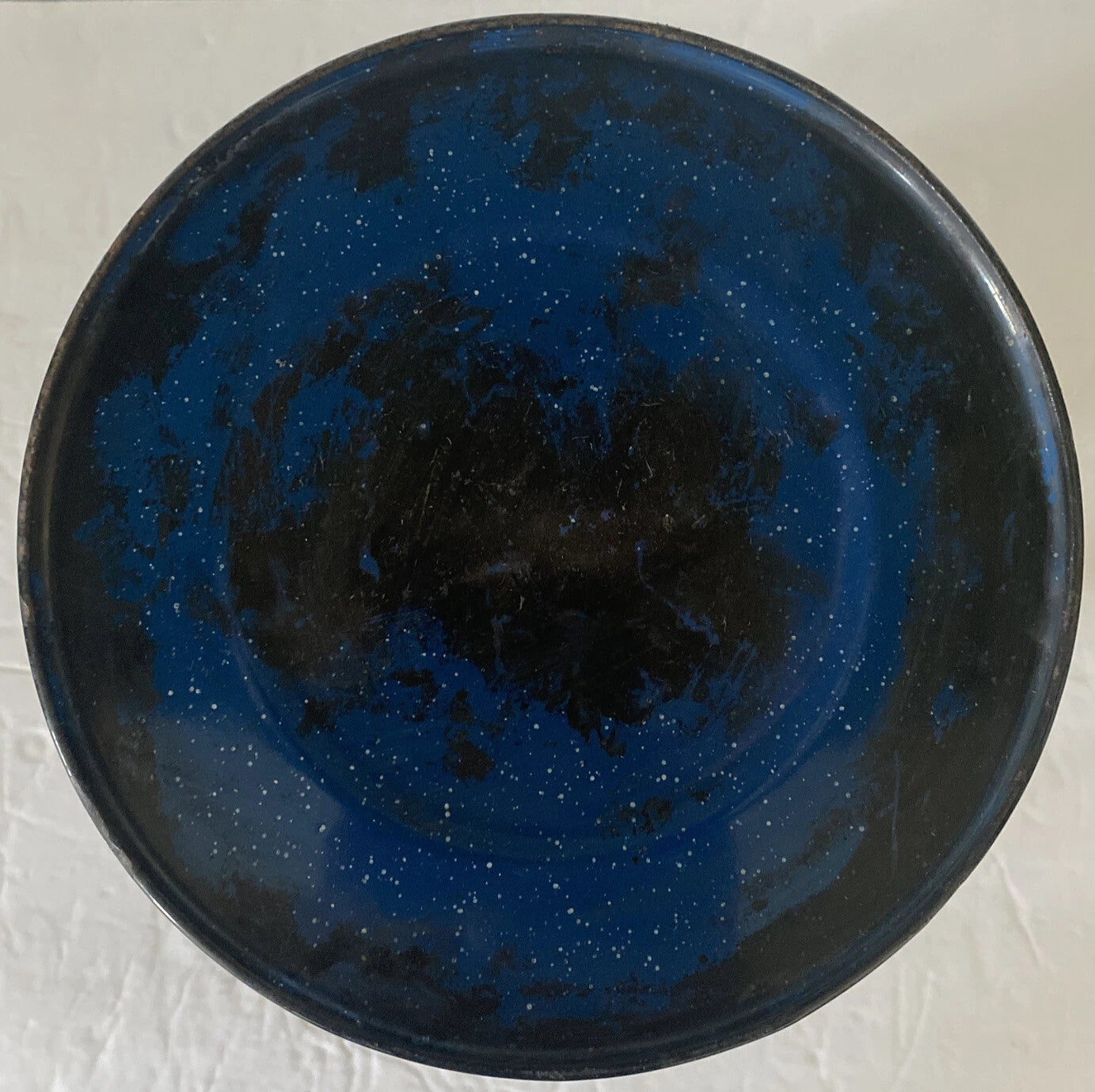 Enamelware Coffee Pot Blue White Speckled With Handle And Spout 8” Tall X 8”