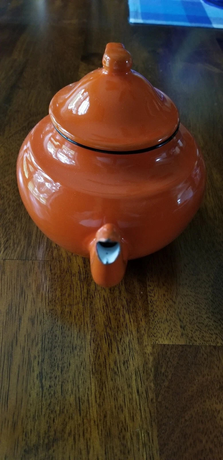 Vintage Orange with Black Rim Enamel teapot Kettles