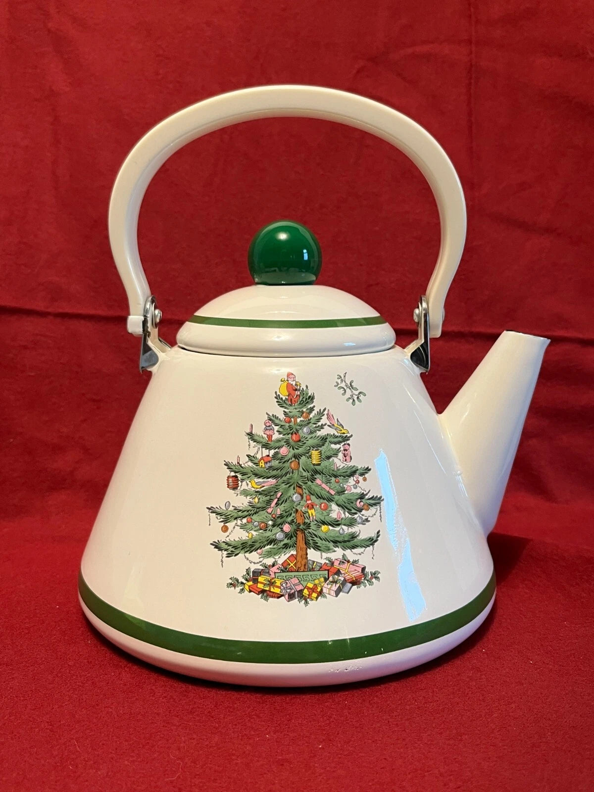Vintage Spode Christmas Tree Enamel Teapot Kettle With Lid Good Condition