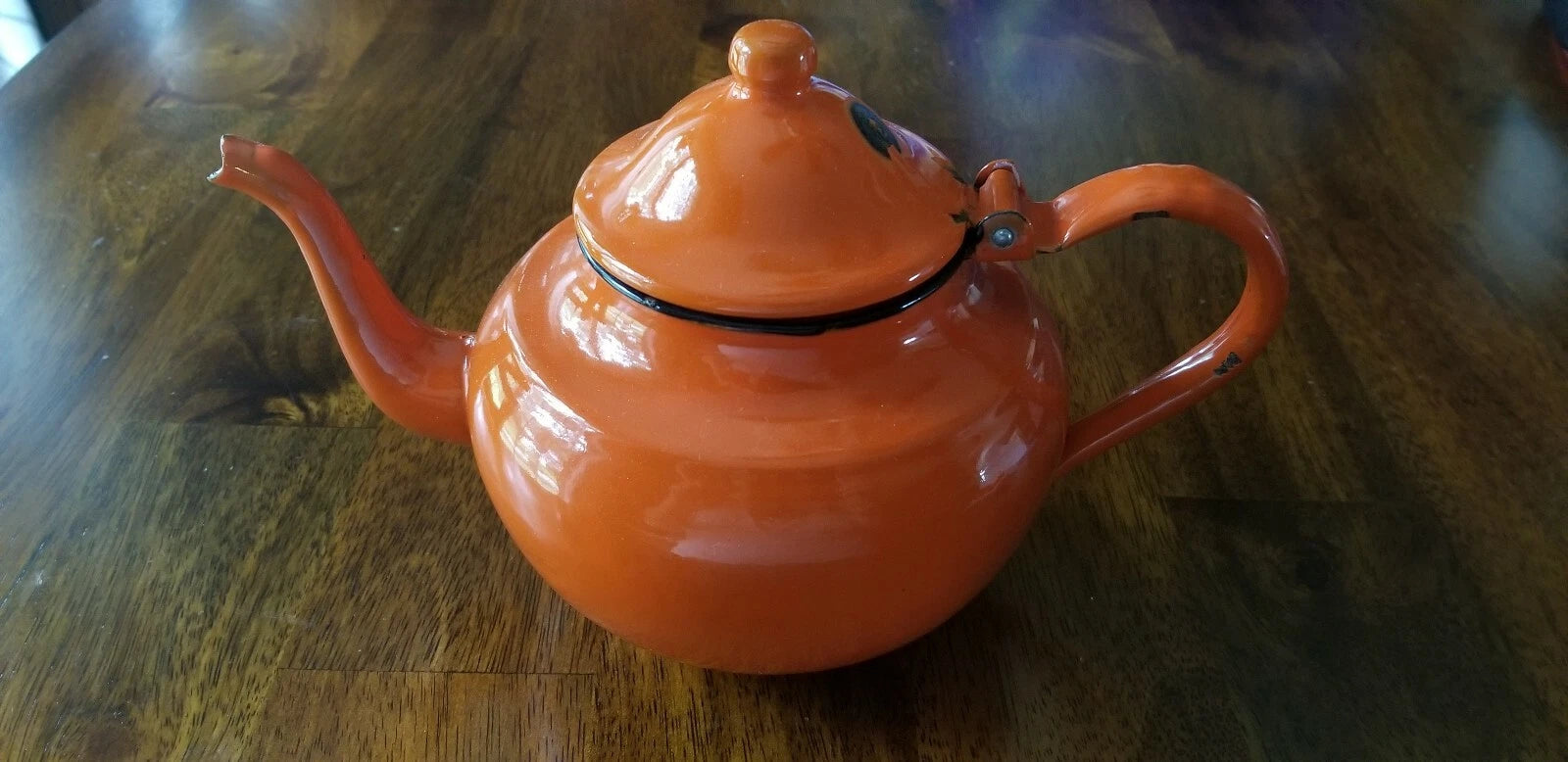 Vintage Orange with Black Rim Enamel teapot Kettles