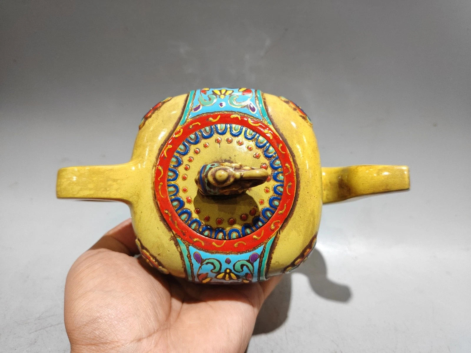 Yixing Purple Clay Teapot Hand-Coiled Auction Oolong Tea Handcrafted Enamel