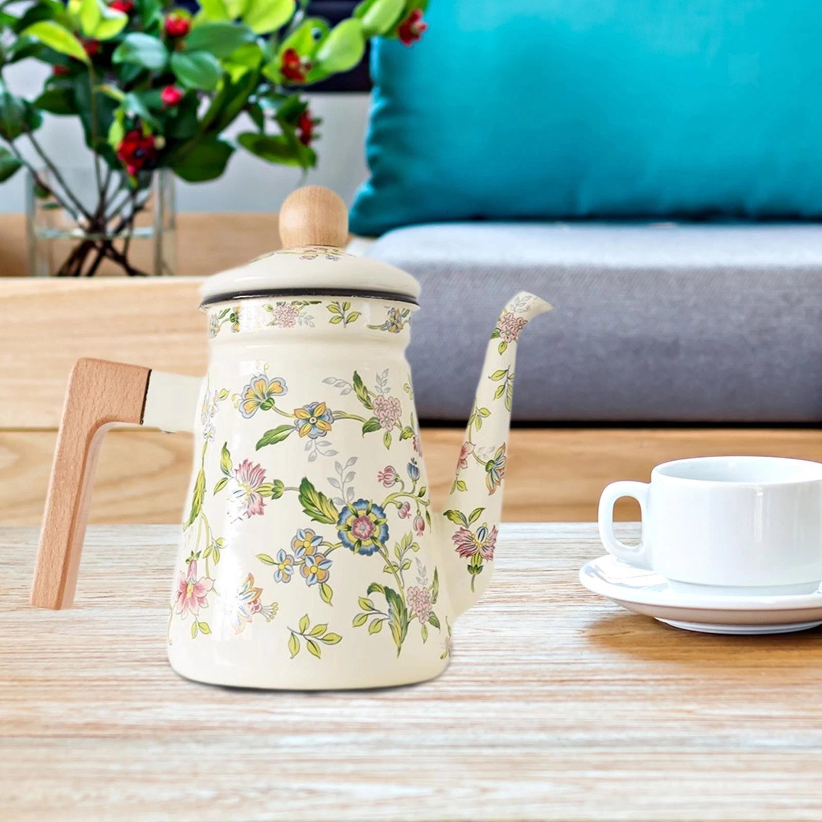 Enamel Coffee Pot Water Kettle Enamel with Handle Kitchen Coffee Kettle Stovetop