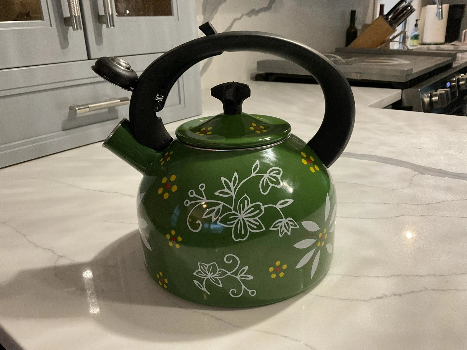 Temp-tations By Tara 2.3 Qt Old World Tea Kettle Teapot Stovetop Safe Green