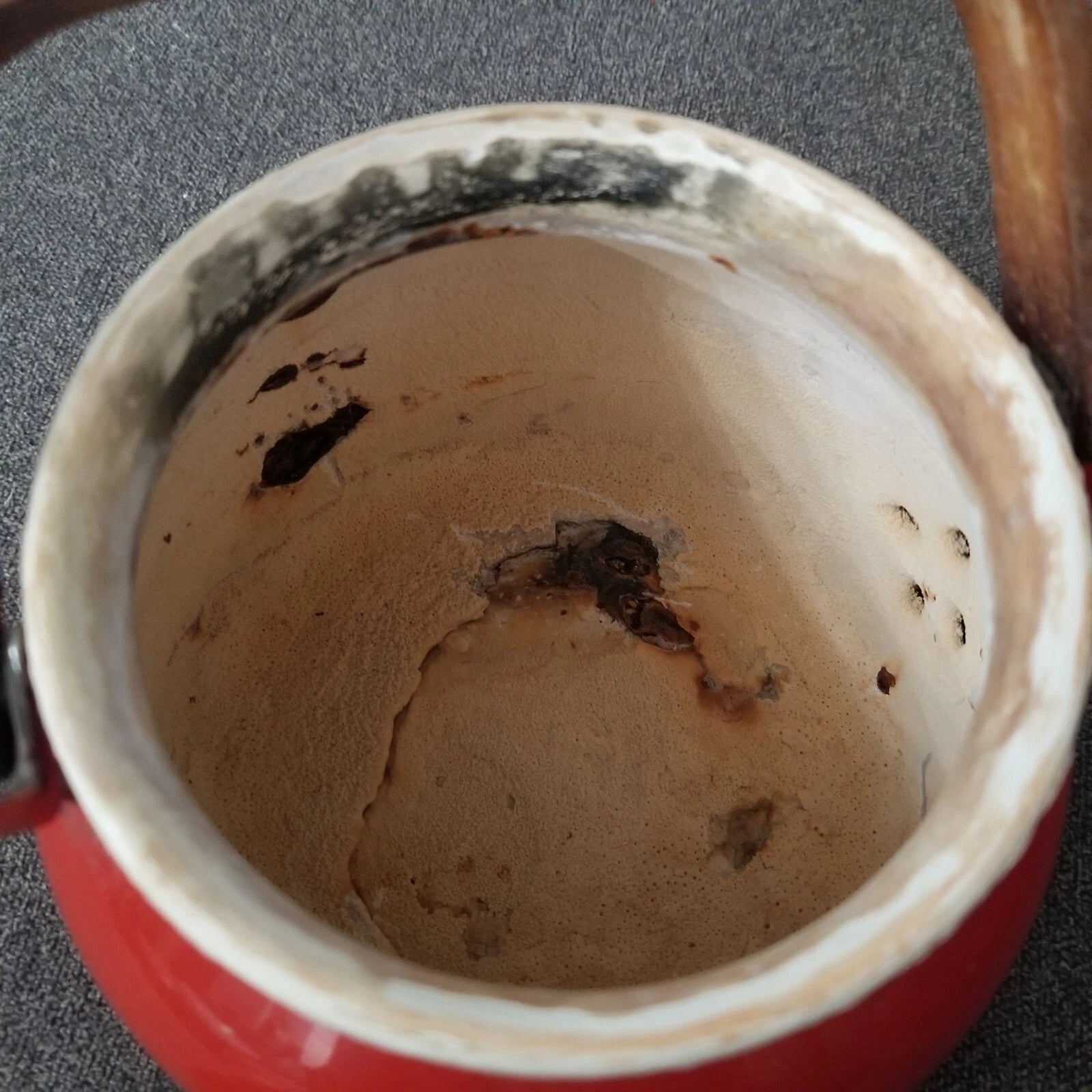 RED Enamelware Graniteware Coffee Tea Pot Vintage Bamboo Knob & Handle 4 DISPLAY