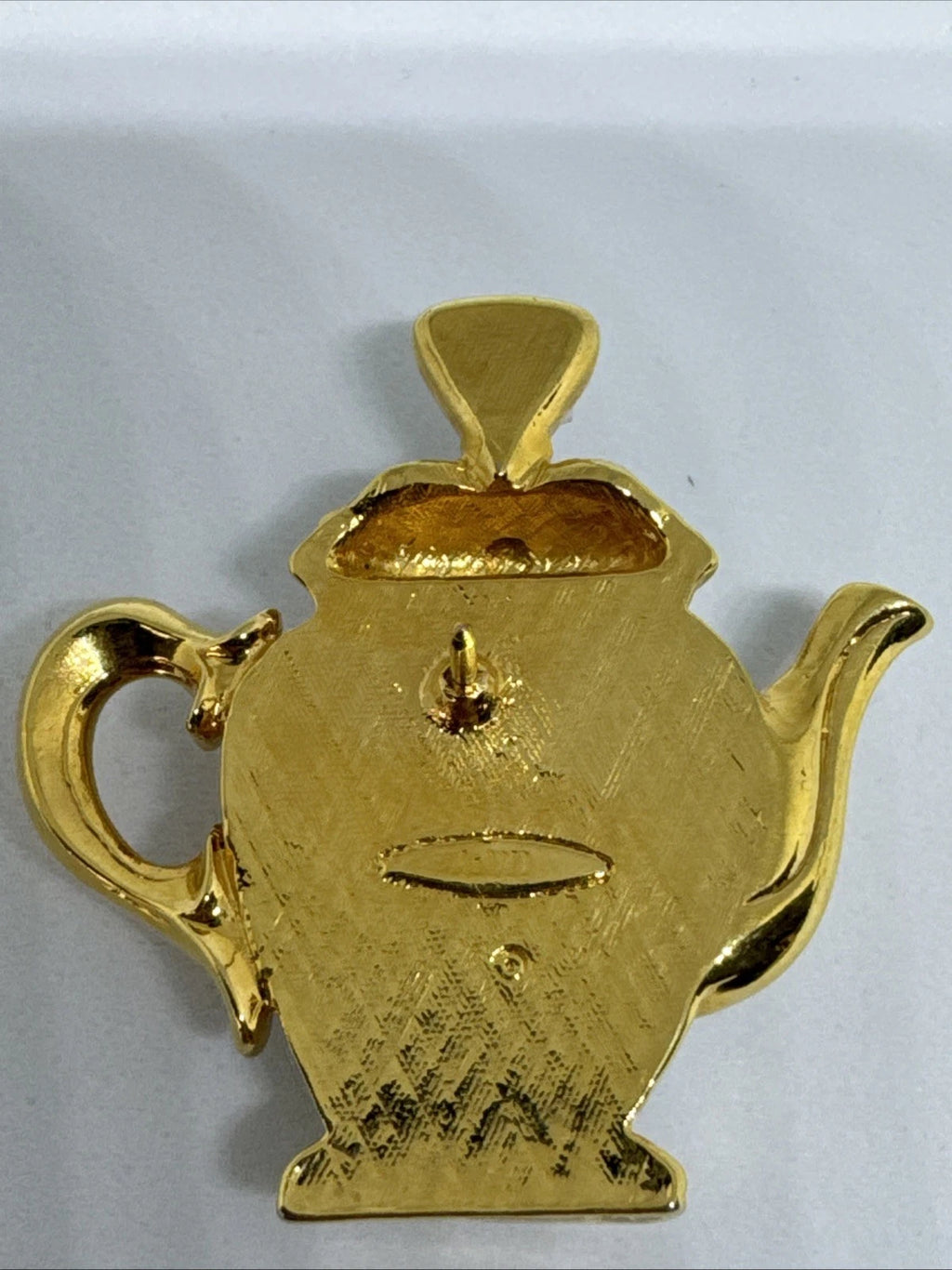 Vtg AVON Teapot Brooch Pin Blue White Gold Enamel New In Box 1.5”