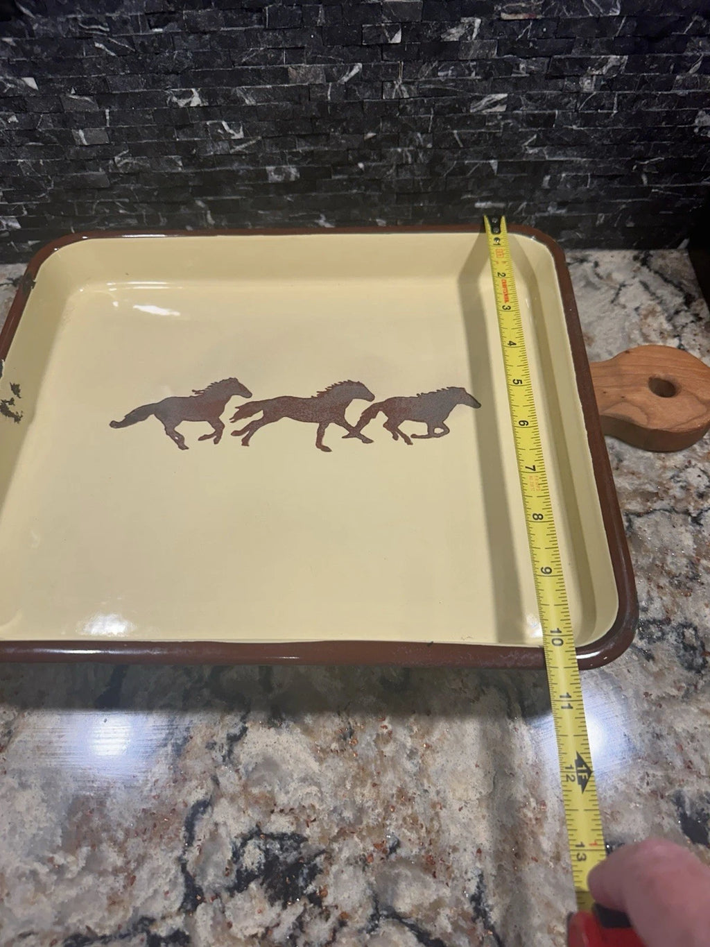 Vintage Cowboy Enamelware Coffee Pot Cups & Tray Set Western Creative Co-Op