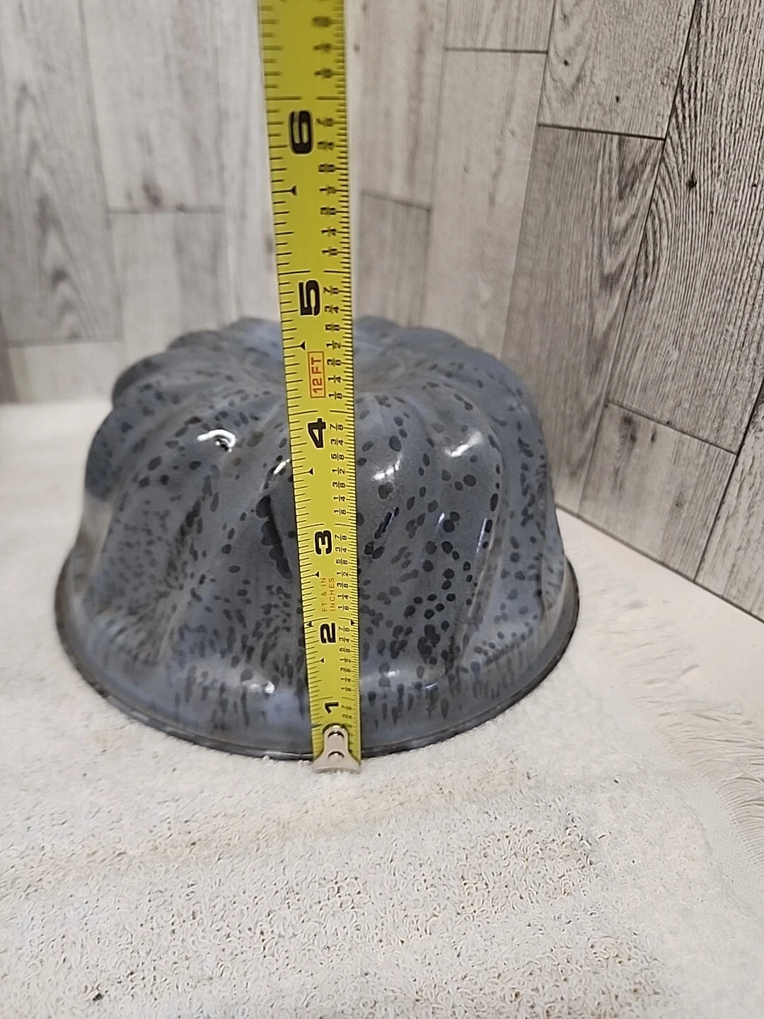 Stunning Vtg Grey Enamel Splatterware Lot Agate Can. Spout Teapot Bundt Pan Farm