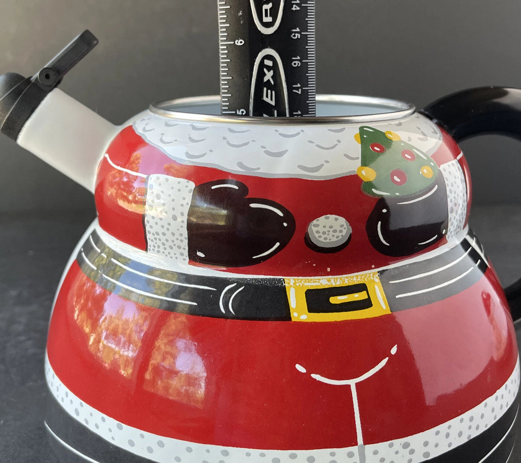 Roshco Enamel 3 Quart Santa Clause Whistling Teapot Kettle w/ Box