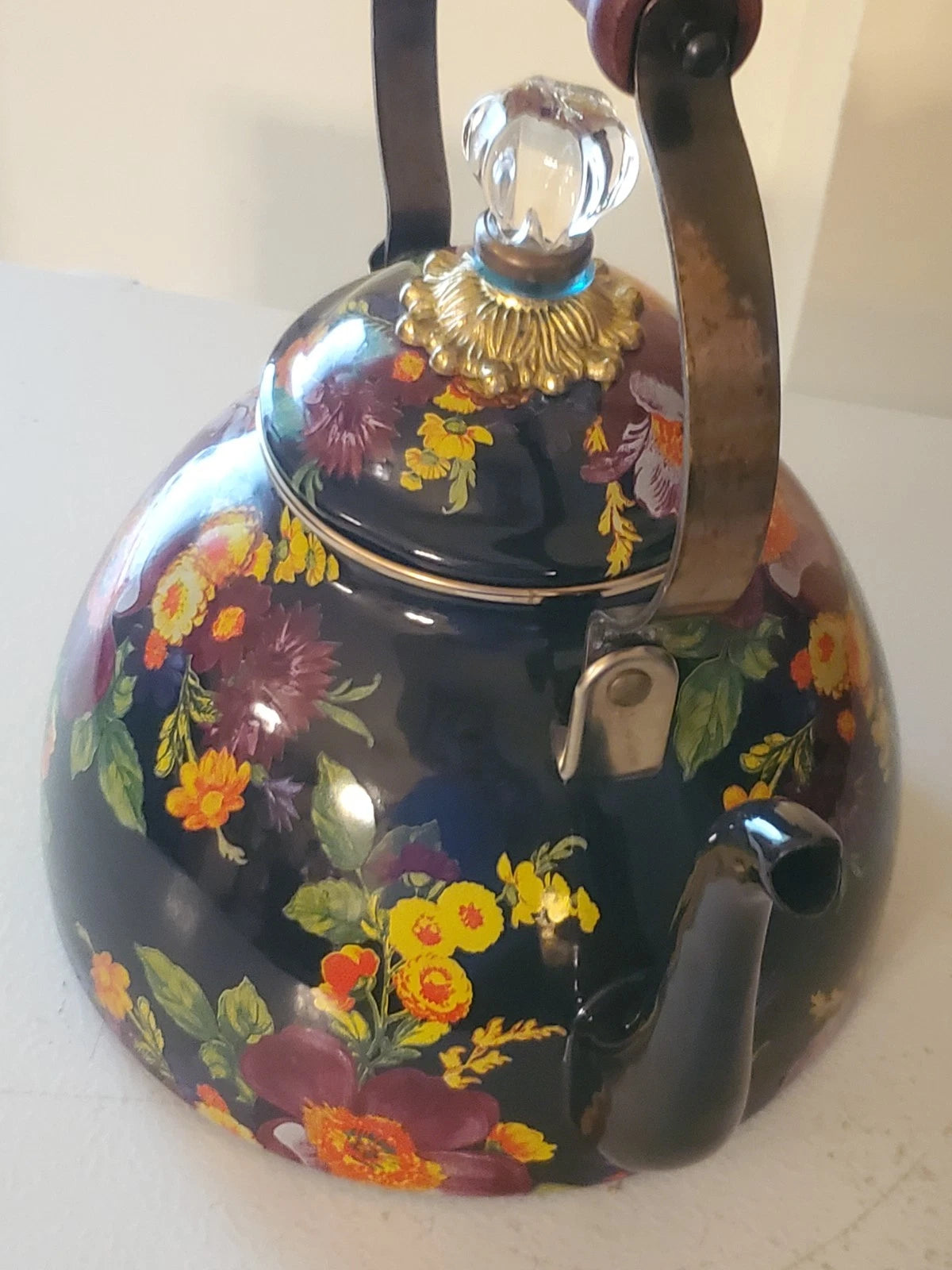 Mackenzie-Childs Black Flower Market Teapot Halloween Autumn Fall 3 QT Quart