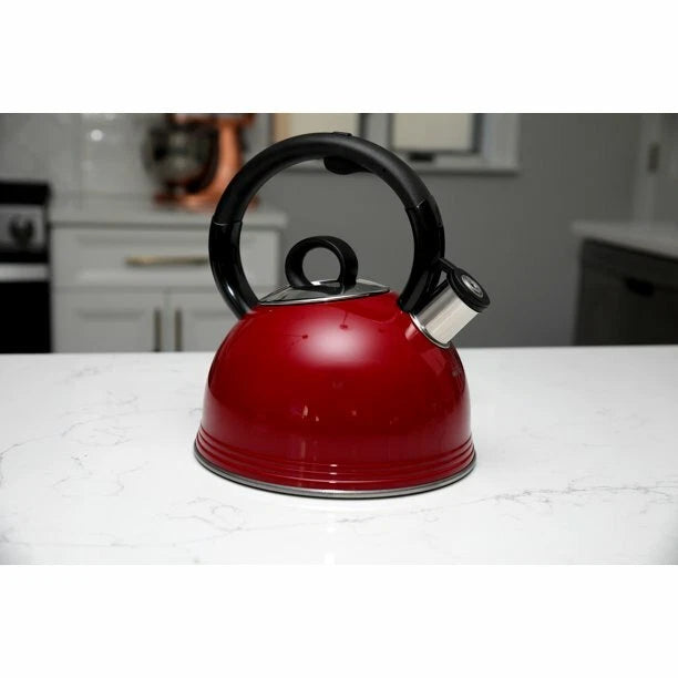 COPCO 2 QT Whistling Tea Pot Kettle Rich Cherry Red Enamel on Steel