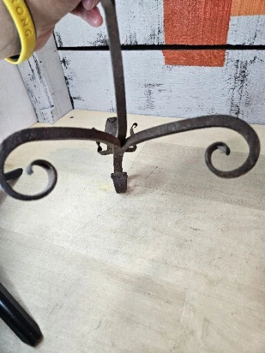 Vintage Enamel Folk Art Tea Pot With Cast Iron Stand