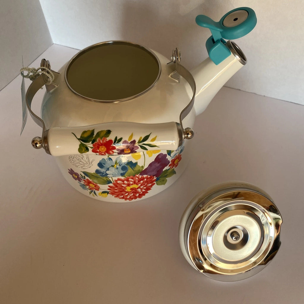 Pioneer Woman ~ Blooming Bouquet ~ 2-Quart Tea Kettle ~ Enamel on Steel ~ Floral