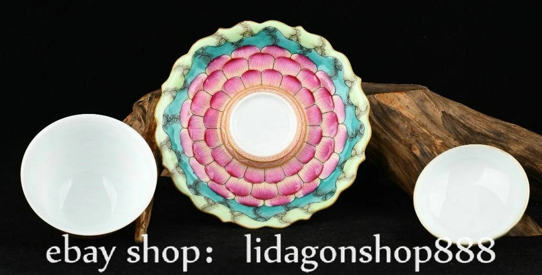 6.2" Old Chinese Qianlong Enamel Porcelain Lotus Flower Lid Tea Plate Tray