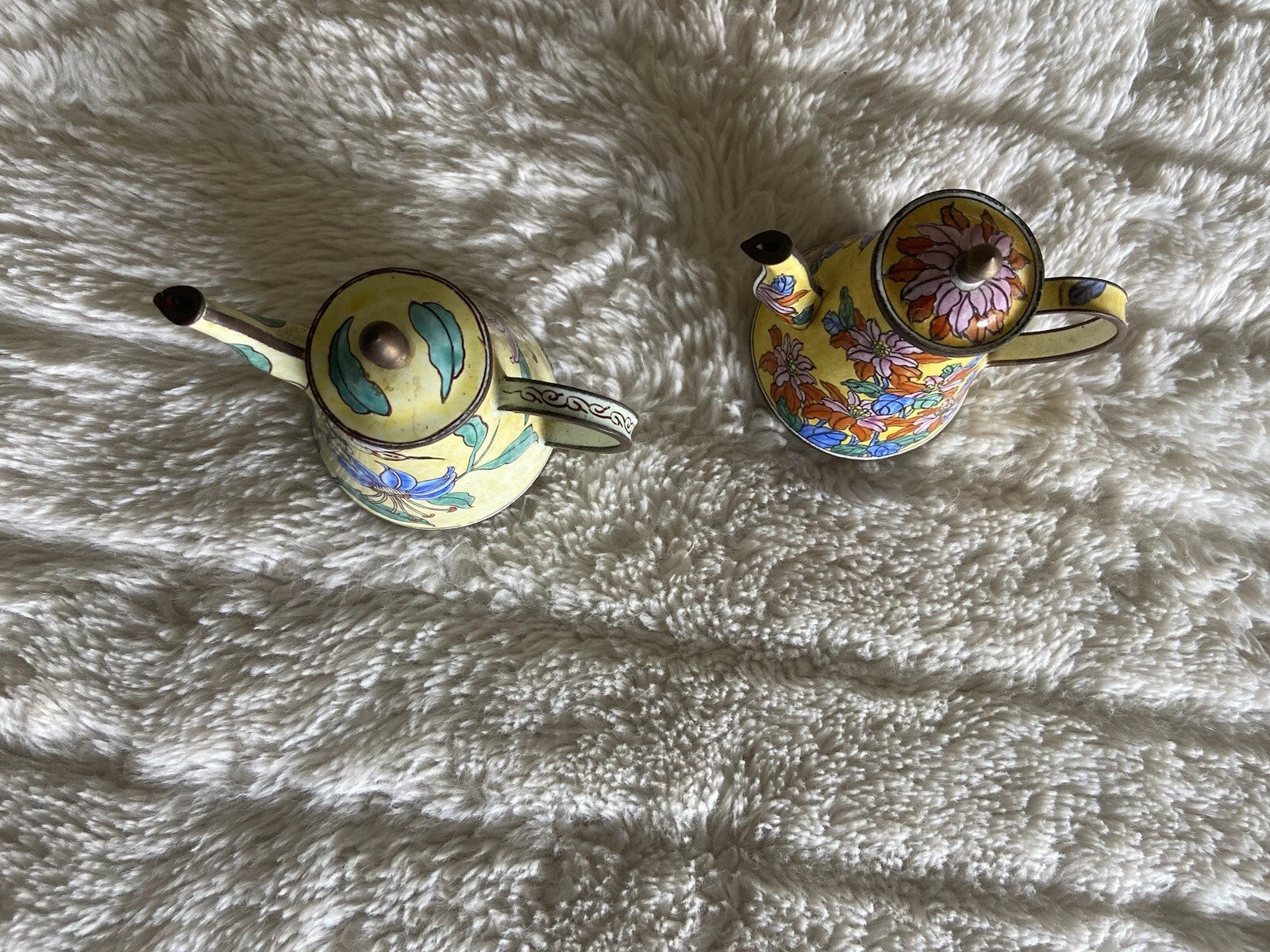 Collector’s Hand Painted Enamel Teapot Flowers  Butterflies Kelvin Chen Unsigned