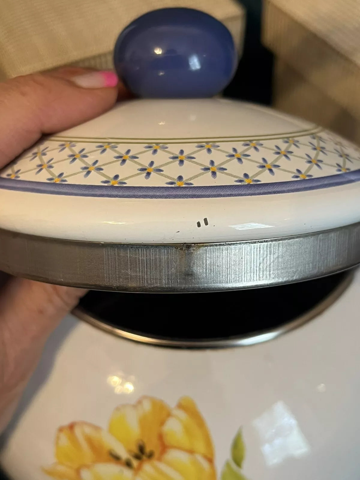 RARE Villeroy & Boch Enamel Whistling Tea Kettle Flower Dream Tulip