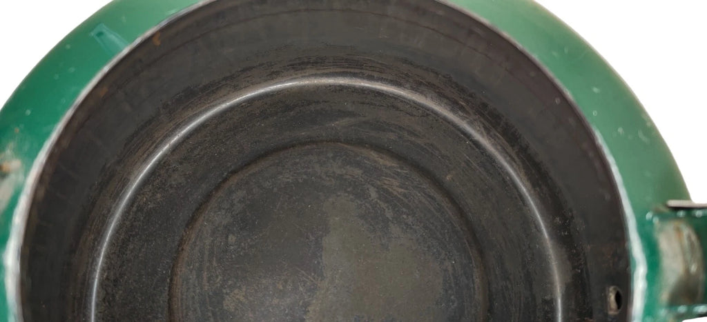 Vintage Teal Green Enamel Tea Kettle with Black Plastic Handle