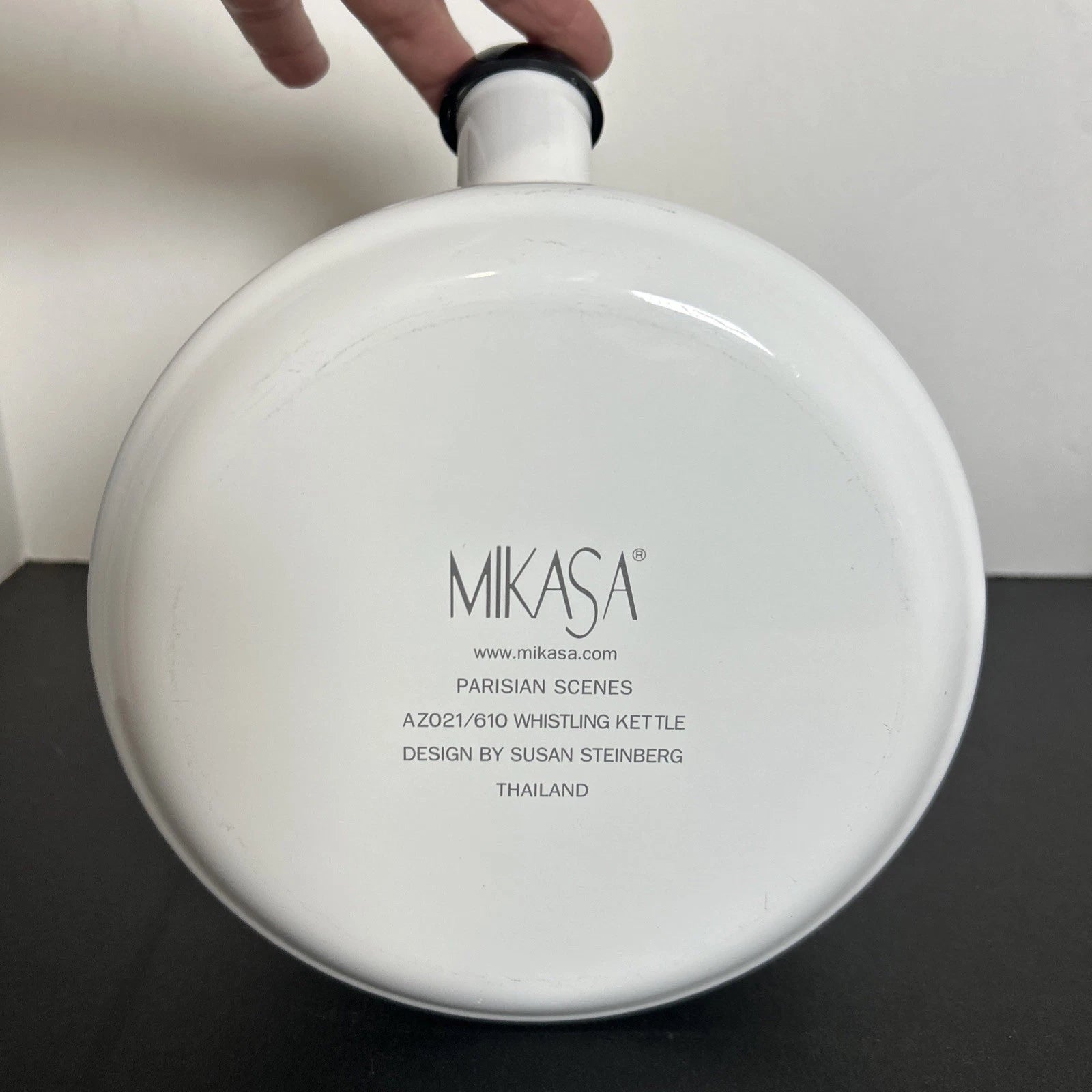 Vintage Mikasa Enamelware Parisian Scenes Whistling Tea Kettle