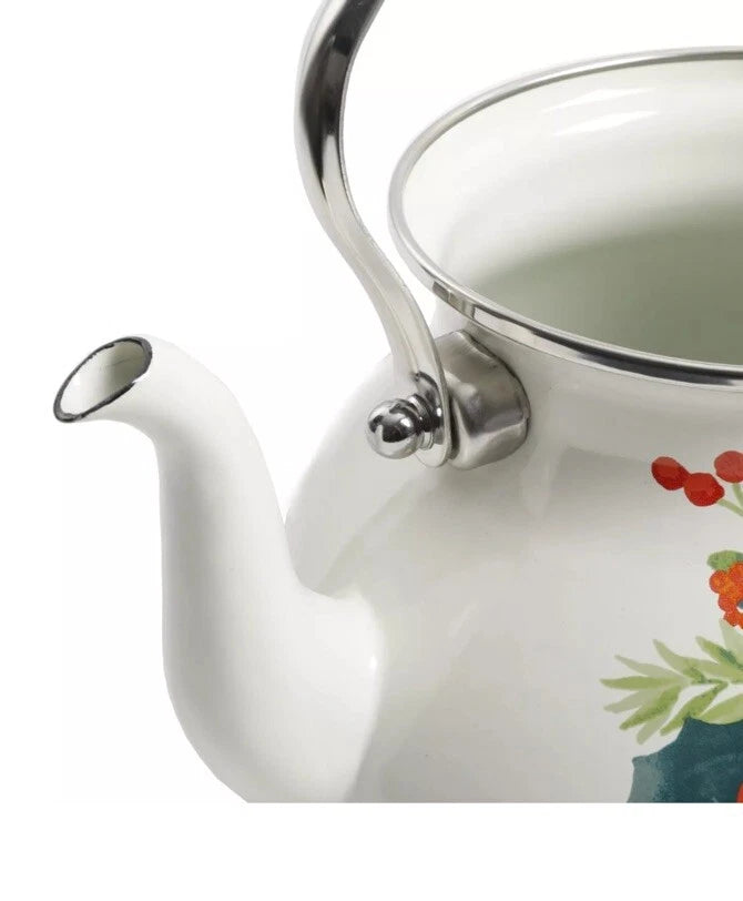 Pioneer Woman 1.9 Quart Tea Kettle Enamel on Steel Cheerful Rose Floral Design-2