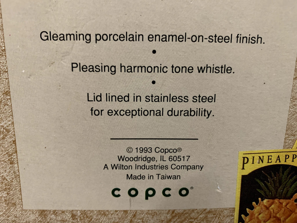 Copco Enamel on Steel Island Pineapple 2.5 Qt Whistling Tea Kettle 1993 WB