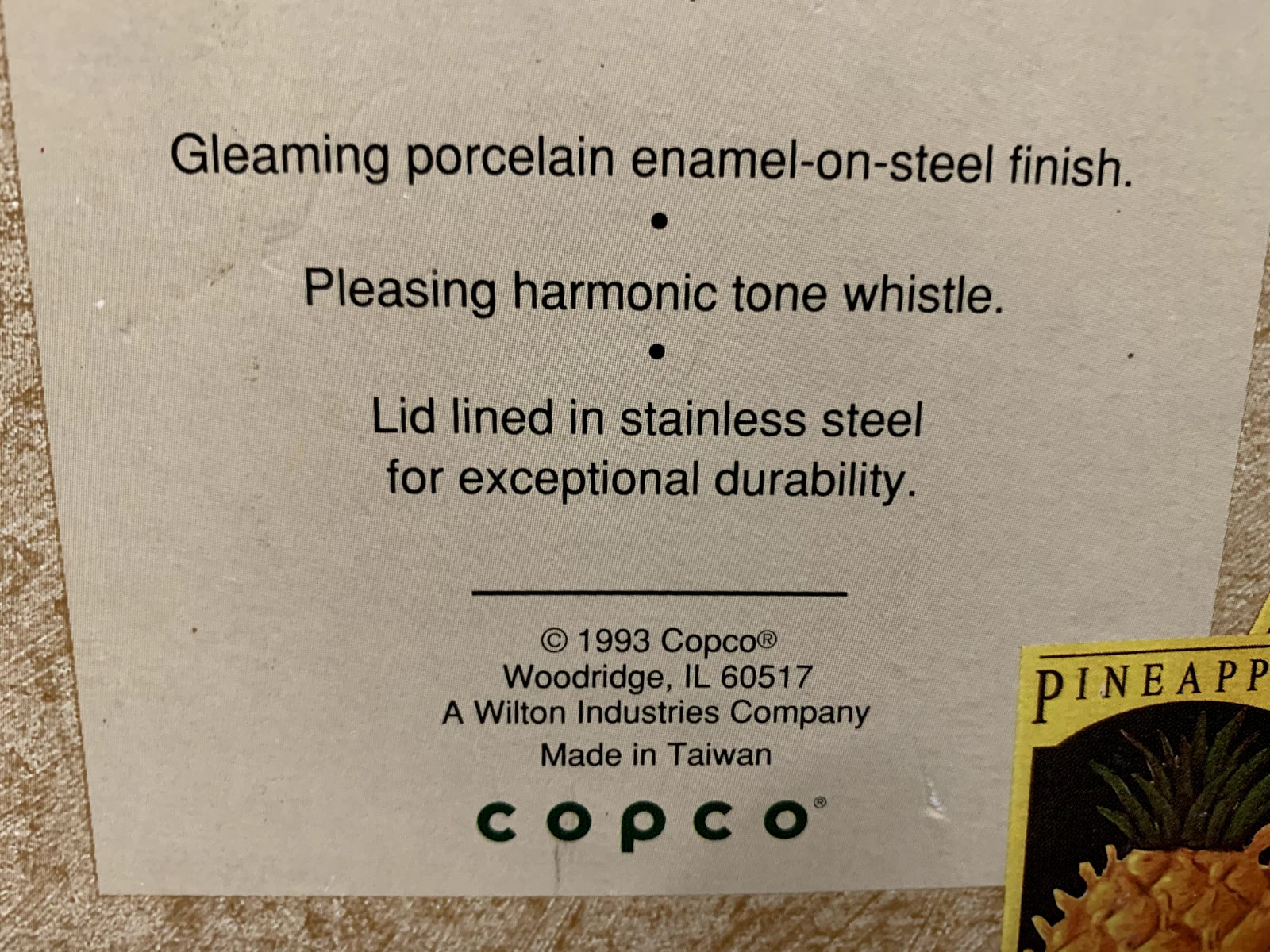 Copco Enamel on Steel Island Pineapple 2.5 Qt Whistling Tea Kettle 1993 WB