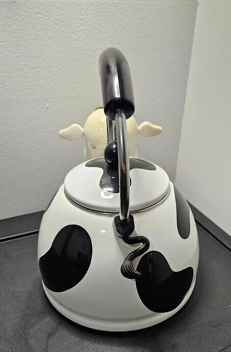 Vintage M Kamenstein Cow Tea Kettle With Bell Enamel Whistling Teapot
