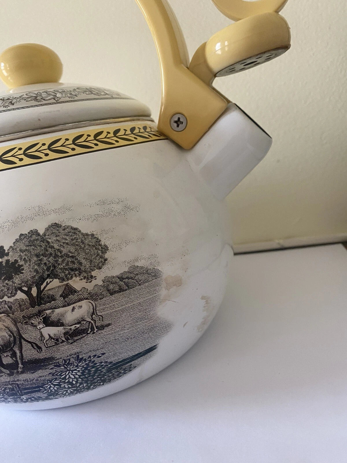 Rare Vintage Villeroy & Boch Audun Ferme Enamel Tea Kettle Teapot AS IS